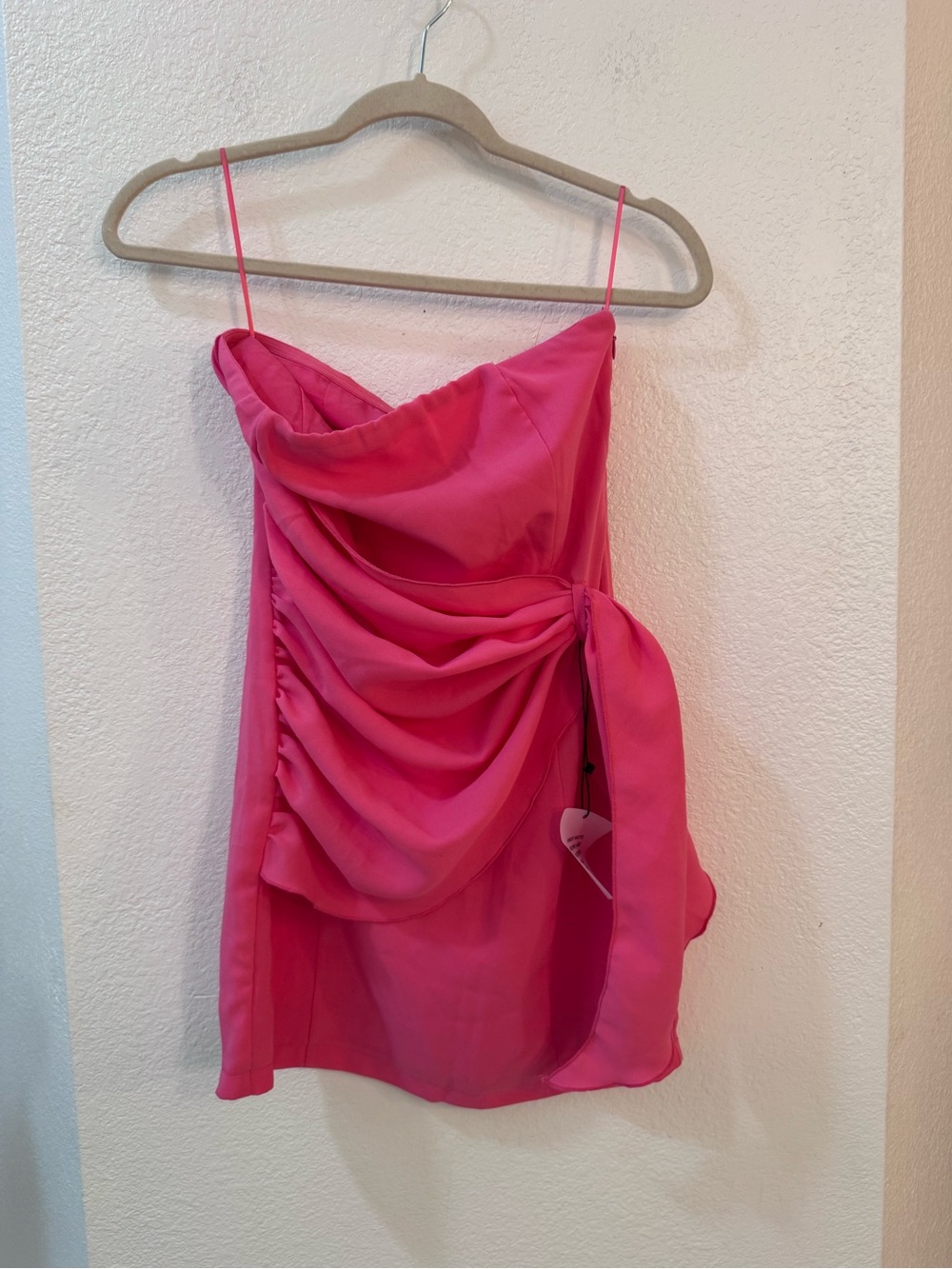 superdown Hot Pink Strapless Ruched Mini Dress with Side Ruffle - Picture 11 of 16